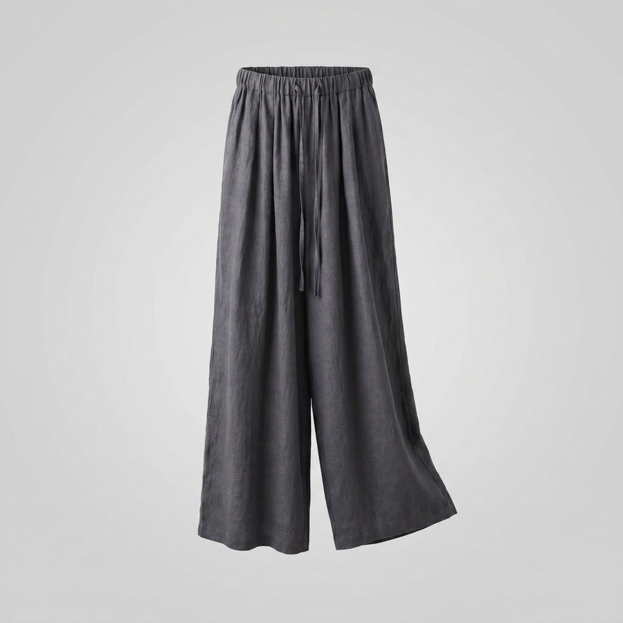 Juno Casual Linen Trousers with Elastic Waist in Navy
