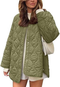 Juno Casual Quilted Jacket with Pockets in Green