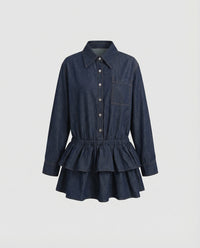 Juno Denim Shirt Dress with Ruffles in Navy