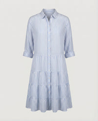Juno Dress with Button Front and Striped in Blue