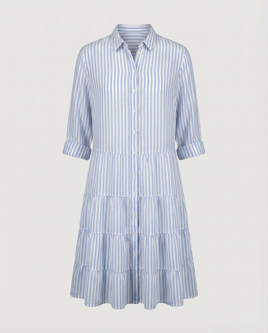 Juno Dress with Button Front and Striped in Blue