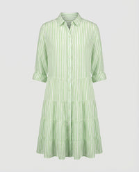 Juno Dress with Button Front and Striped in Green