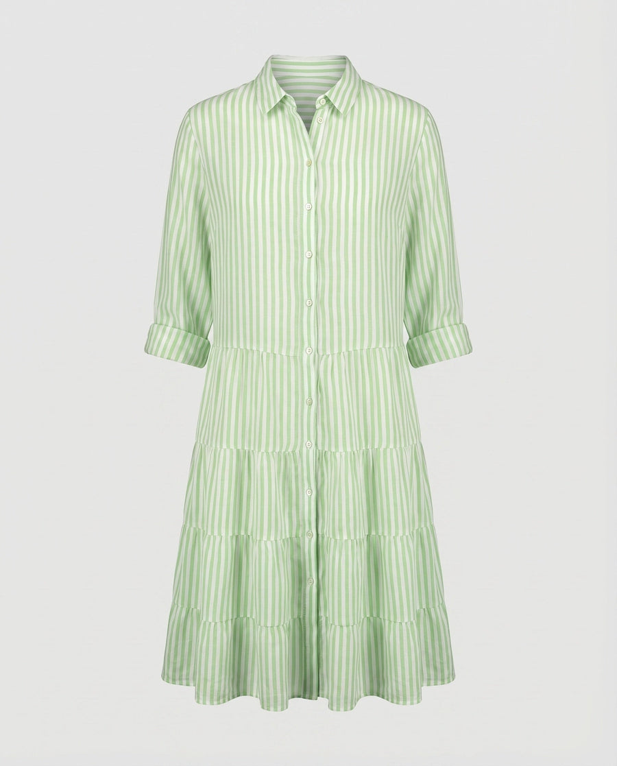 Juno Dress with Button Front and Striped in Green
