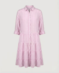 Juno Dress with Button Front and Striped in Pink