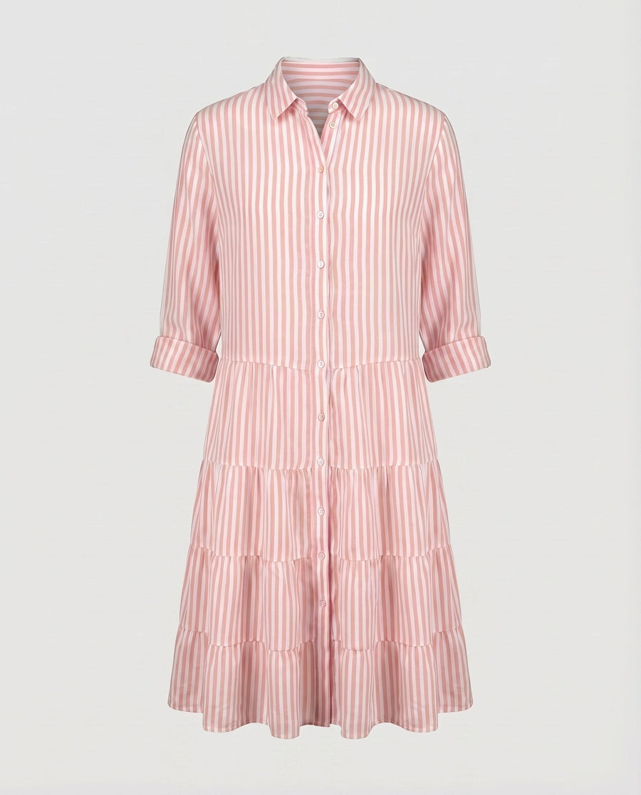 Juno Dress with Button Front and Striped in Red