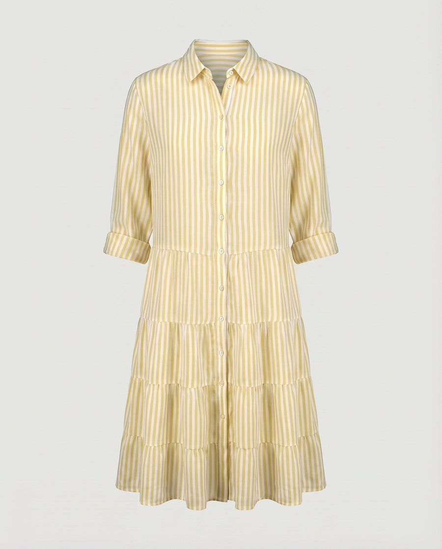 Juno Dress with Button Front and Striped in Yellow