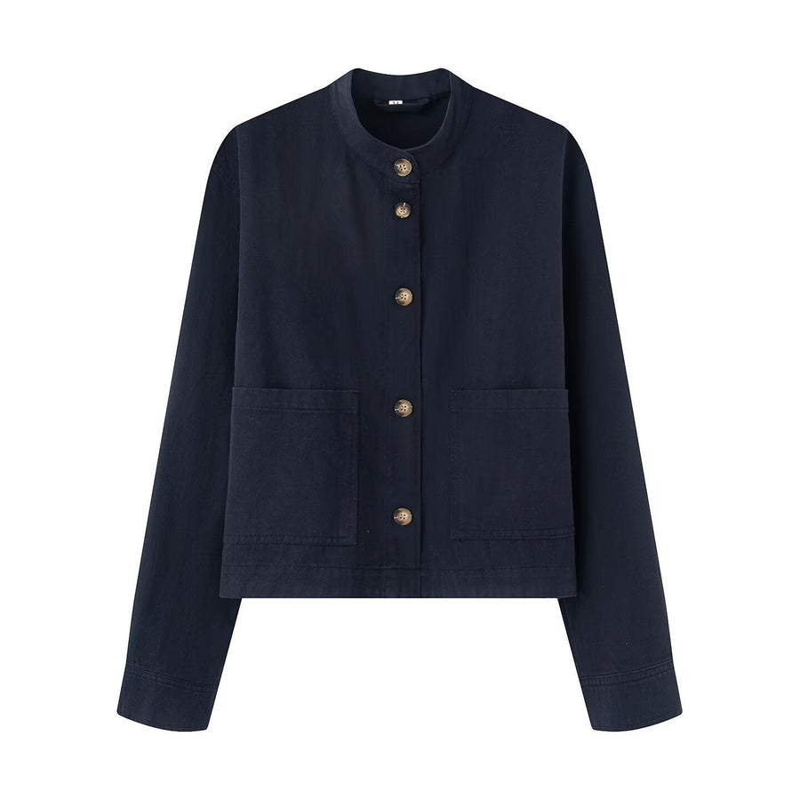Juno Jacket with Button Front and Pockets in Blue