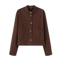 Juno Jacket with Button Front and Pockets in Brown