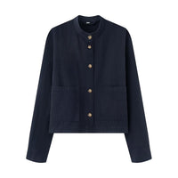 Juno Jacket with Button Front and Pockets in Navy