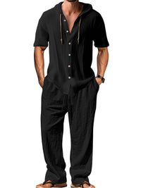 Jurre Airy Linen Shirt with Hood in Black