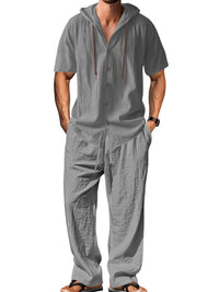 Jurre Airy Linen Shirt with Hood in Grey