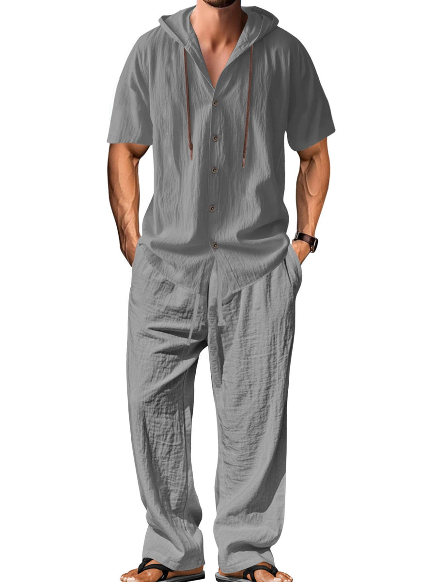 Jurre Airy Linen Shirt with Hood in Grey