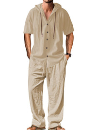 Jurre Airy Linen Shirt with Hood in Khaki