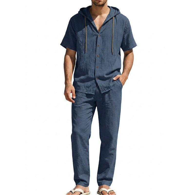 Jurre Airy Linen Shirt with Hood in Marinr&Blau