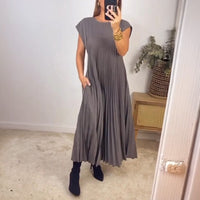 Justine Striped Midi Dress in Graphite Grey
