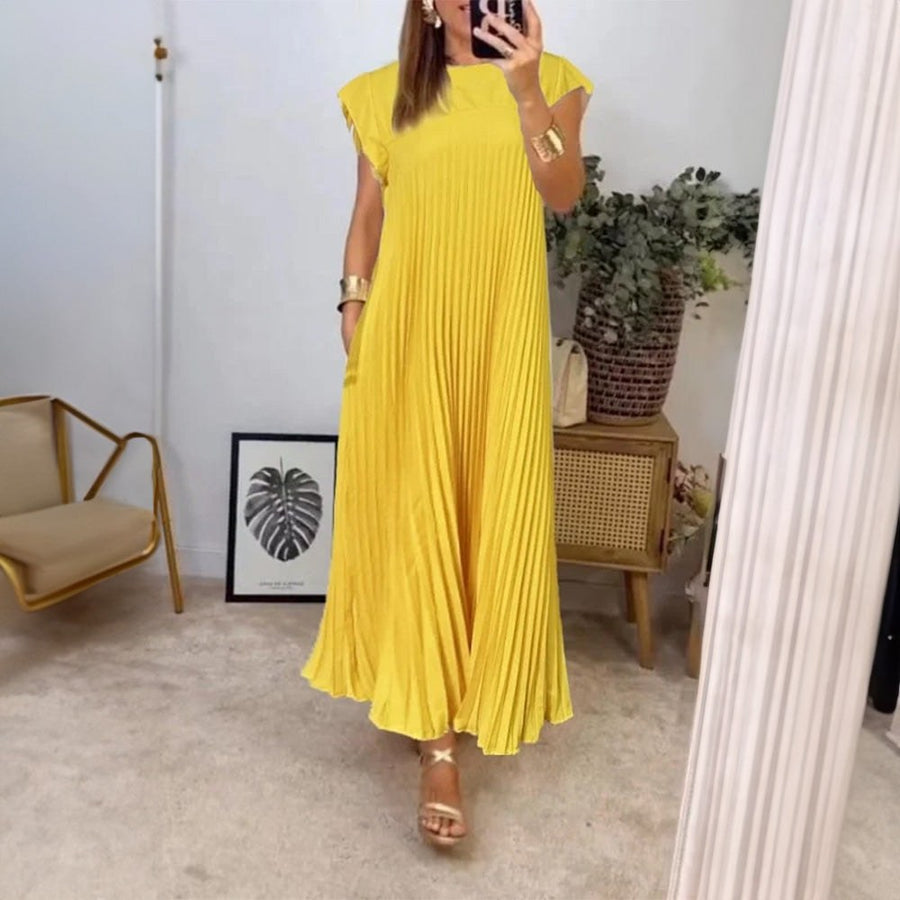 Justine Striped Midi Dress in Mustard