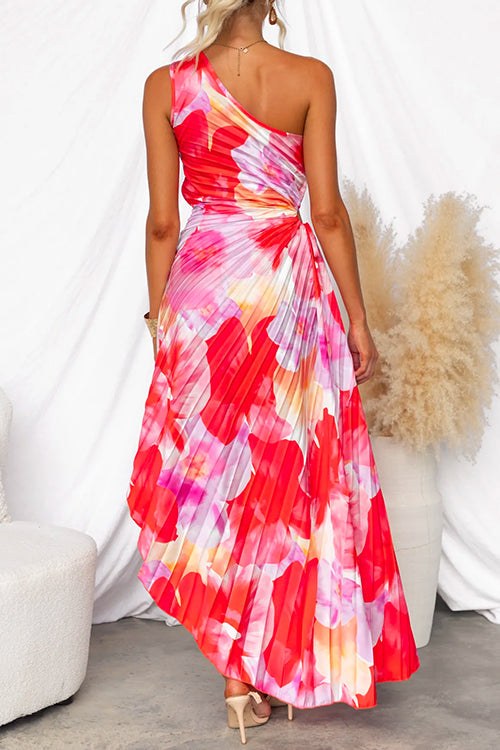 Kacie™ Pleated Summer Dress in Red Pink