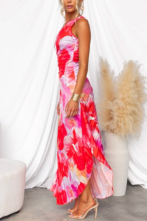 Kacie™ Pleated Summer Dress in Red Pink