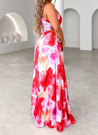 Kacie™ Pleated Summer Dress in Red Pink