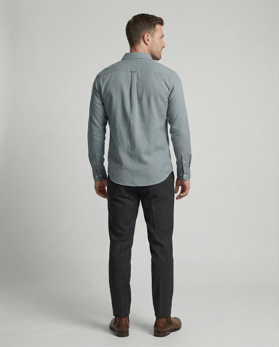 Kai Linen Shirt with Long Sleeve in Olive Green