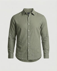 Kai Linen Shirt with Long Sleeve in Olive Green