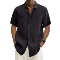 Kai Linen Shirt with Short Sleeve in Black