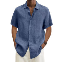 Kai Linen Shirt with Short Sleeve in Blue