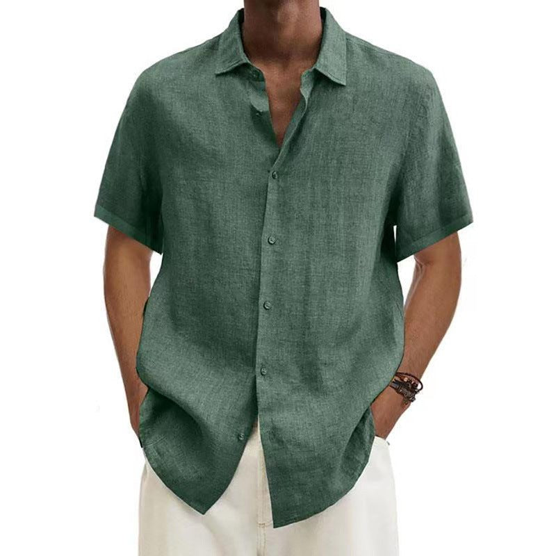 Kai Linen Shirt with Short Sleeve in Green