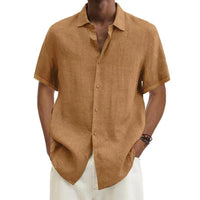 Kai Linen Shirt with Short Sleeve in Khaki
