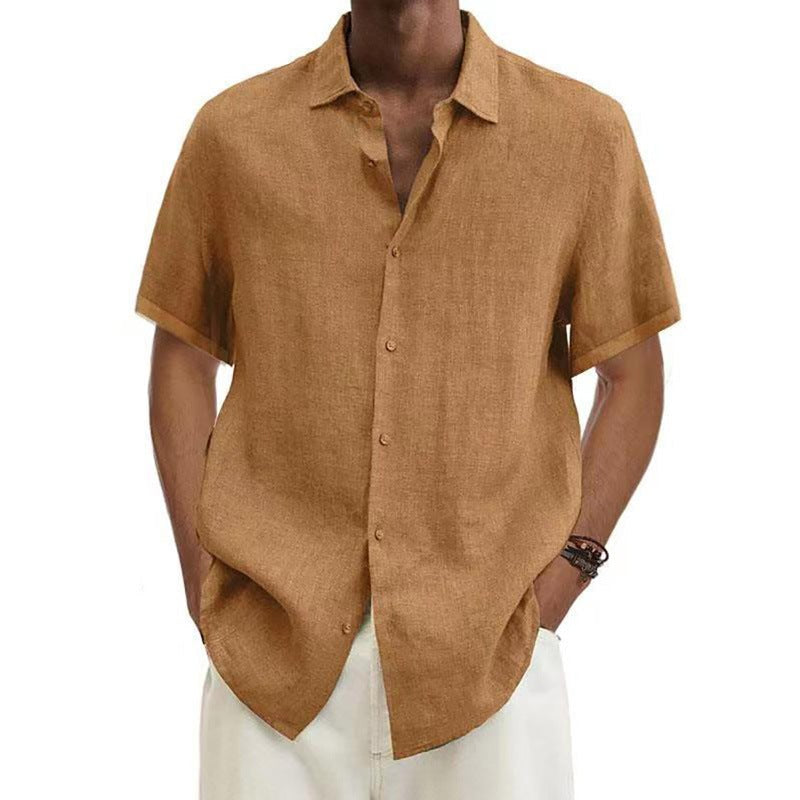 Kai Linen Shirt with Short Sleeve in Khaki