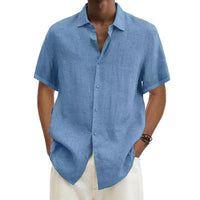 Kai Linen Shirt with Short Sleeve in Light Blue