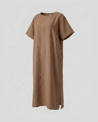 Kaia Airy Linen Mini Dress in Coffee