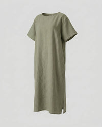 Kaia Airy Linen Mini Dress in Green