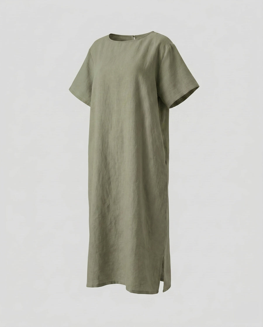 Kaia Airy Linen Mini Dress in Green