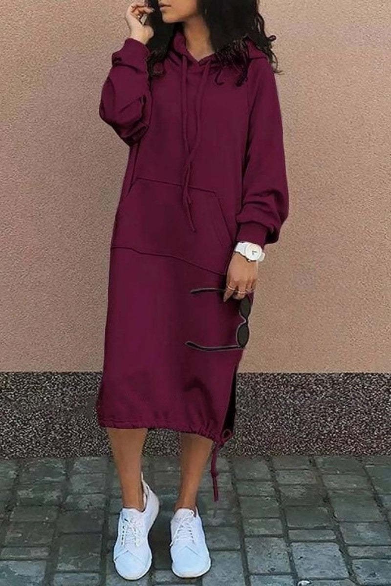 Kaia Casual Dress with Pockets in Wine Red