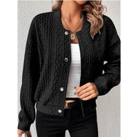 Kaia Casual Knit Cardigan with Button Front in Black