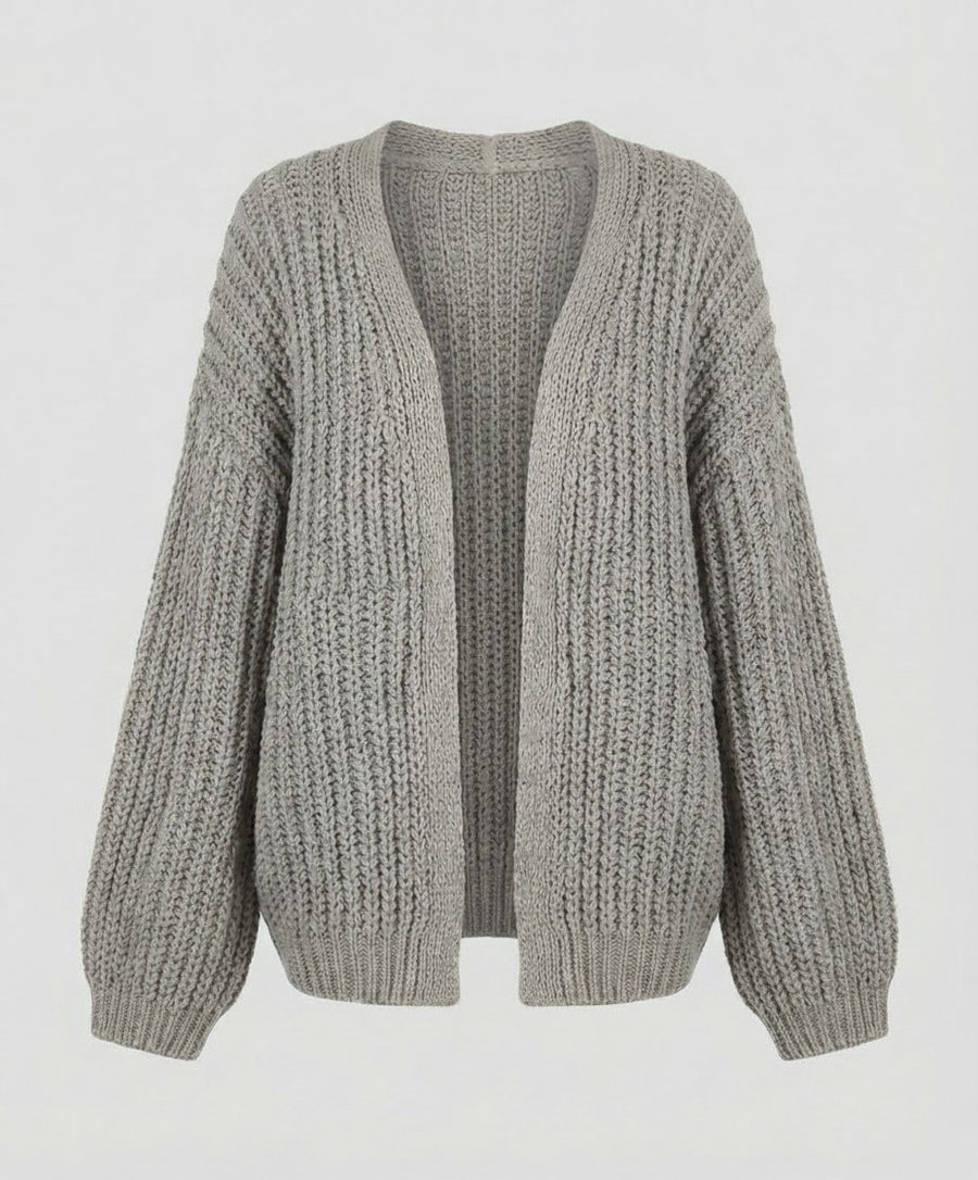 Kaia Comfortable Knit Cardigan with Long Sleeve in Grey