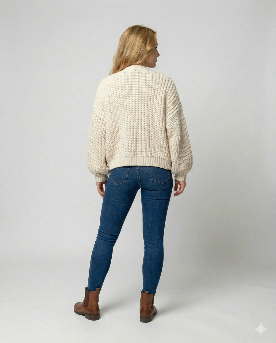 Kaia Comfortable Knit Cardigan with Long Sleeve in White