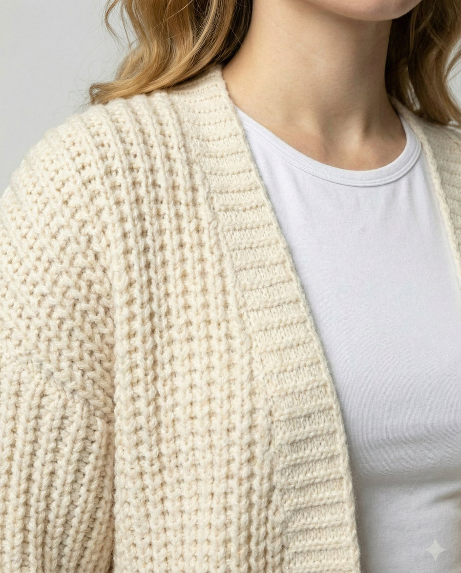 Kaia Comfortable Knit Cardigan with Long Sleeve in White