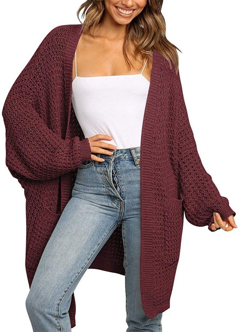 Kaia Knit Cardigan with Pockets in Wine Red