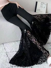Kalia Elegant Lace Trousers in Black