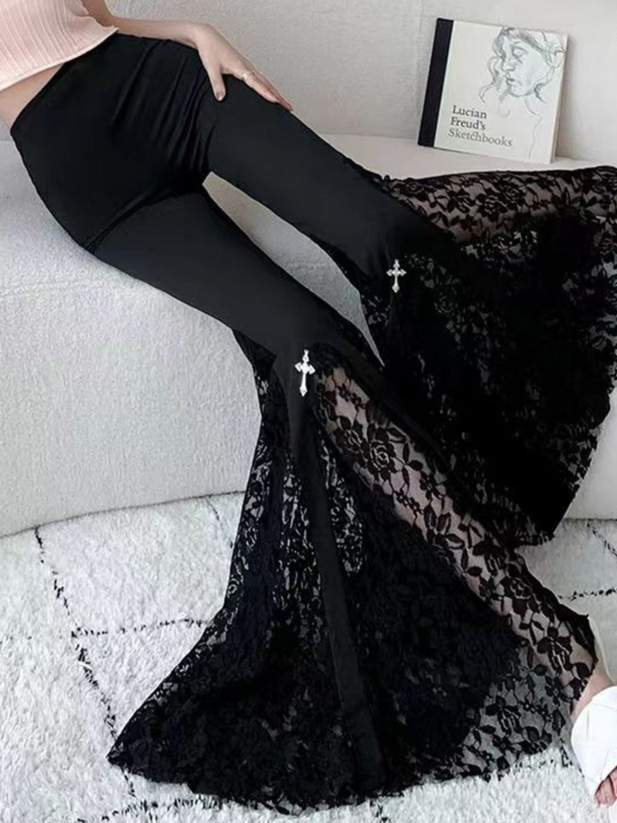 Kalia Elegant Lace Trousers in Black