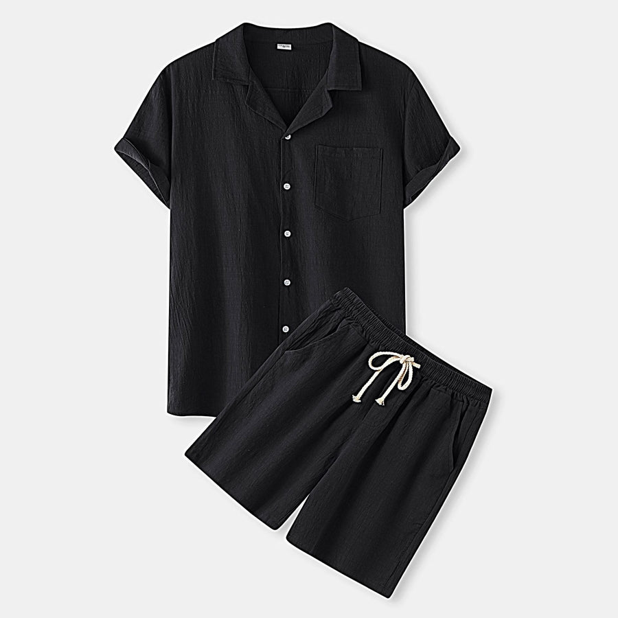 Kalia Suit with Short Sleeve and Elastic Waist in Black