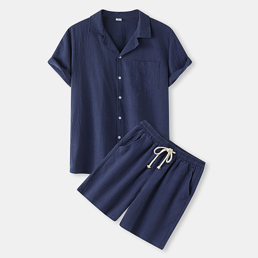 Kalia Suit with Short Sleeve and Elastic Waist in Navy