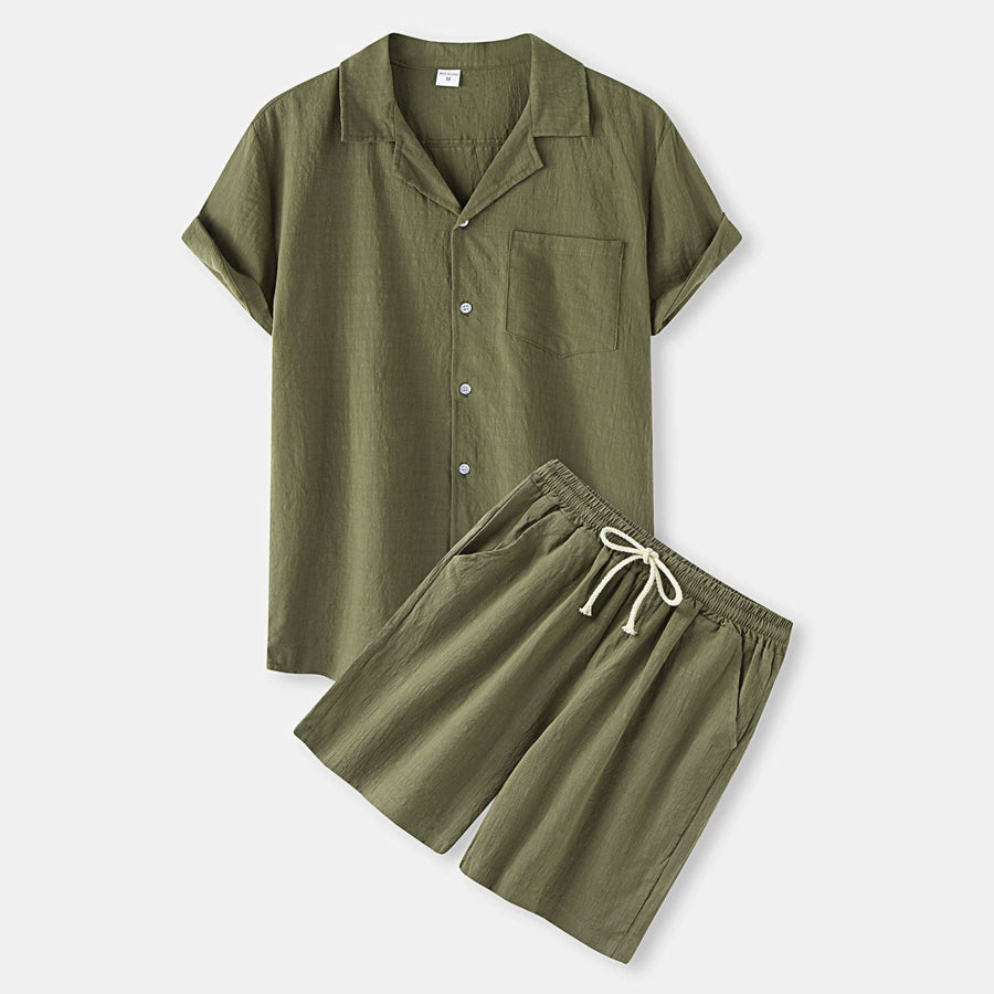 Kalia Suit with Short Sleeve and Elastic Waist in Olive Green