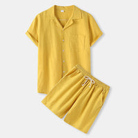 Kalia Suit with Short Sleeve and Elastic Waist in Yellow
