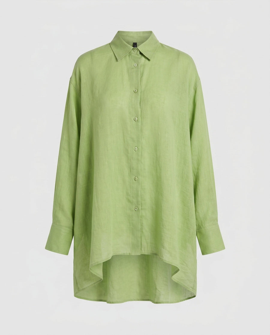 Kara Casual Linen Blouse in Green