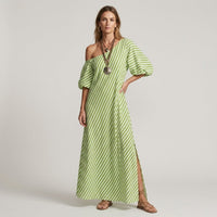 Kara One-Shoulder Maxi Dress in Lime Green