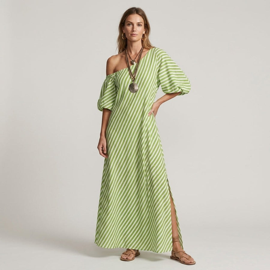 Kara One-Shoulder Maxi Dress in Lime Green