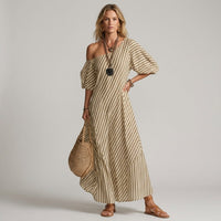 Kara One-Shoulder Maxi Dress in Sand